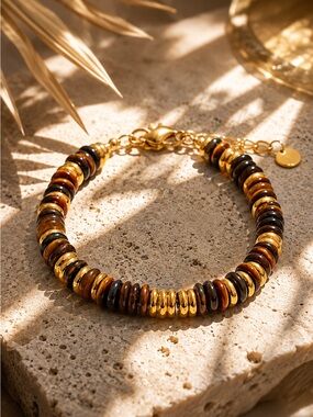 Gold and Brown Stacked Bead Bracelet